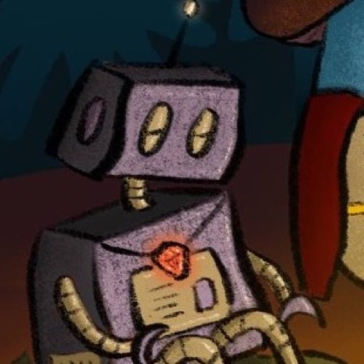 Portrait crop of Cuaupy, a boxy Clank with a glowing gem.