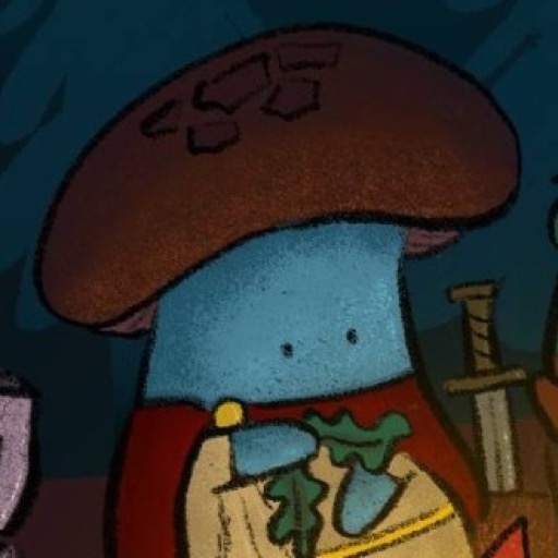 Portrait crop of Frolo, a blue mushroom-like Fungril.